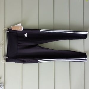 Adidas Women's Black Training Tights 7/8 Aeroready 3 White Stripes Sz M NWT